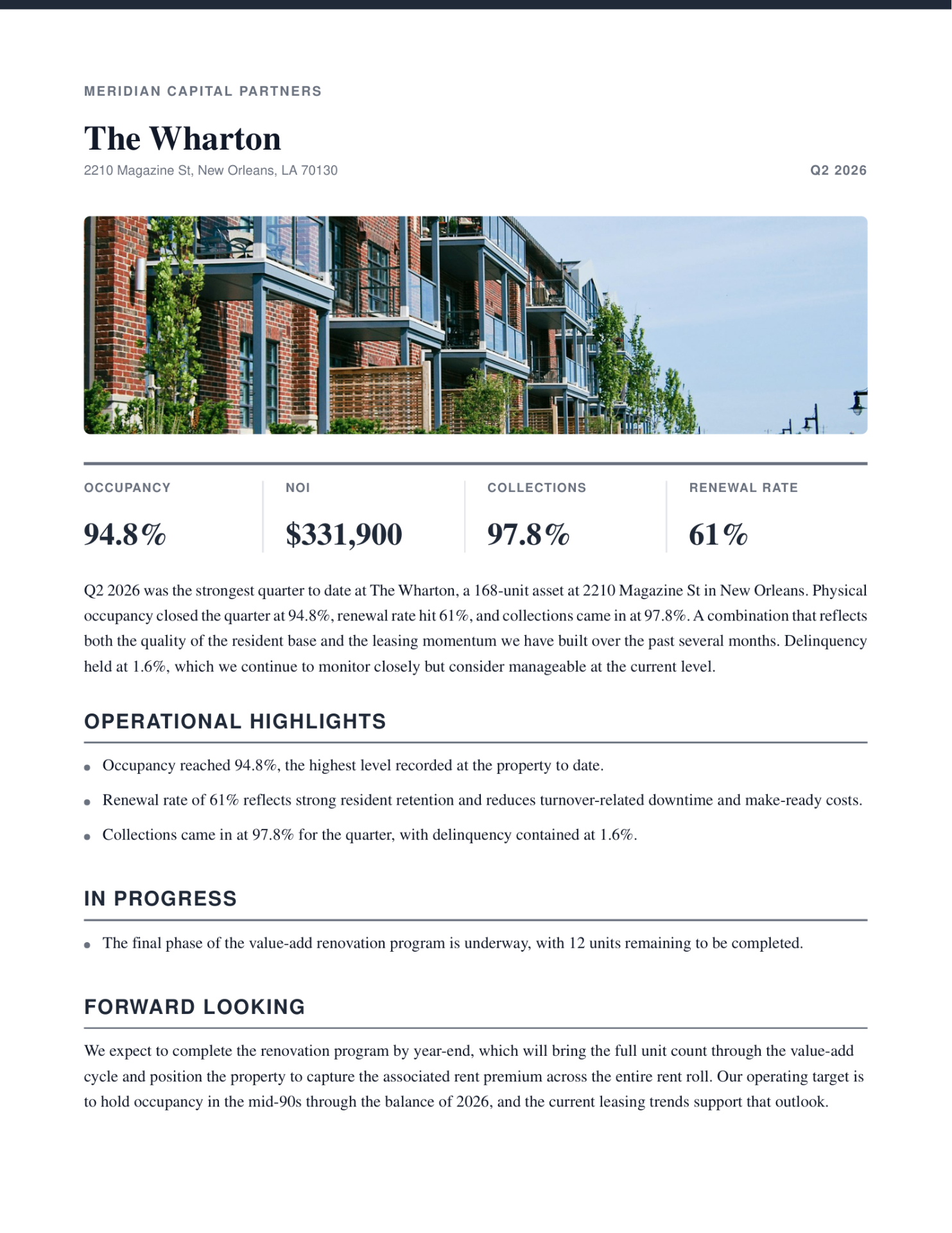 A finished, white-labeled investor update